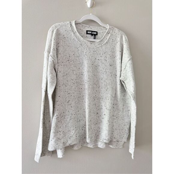 DKNY Sweater Size Large Crewneck Pullover White Speckled Long Sleeve - Picture 6 of 10